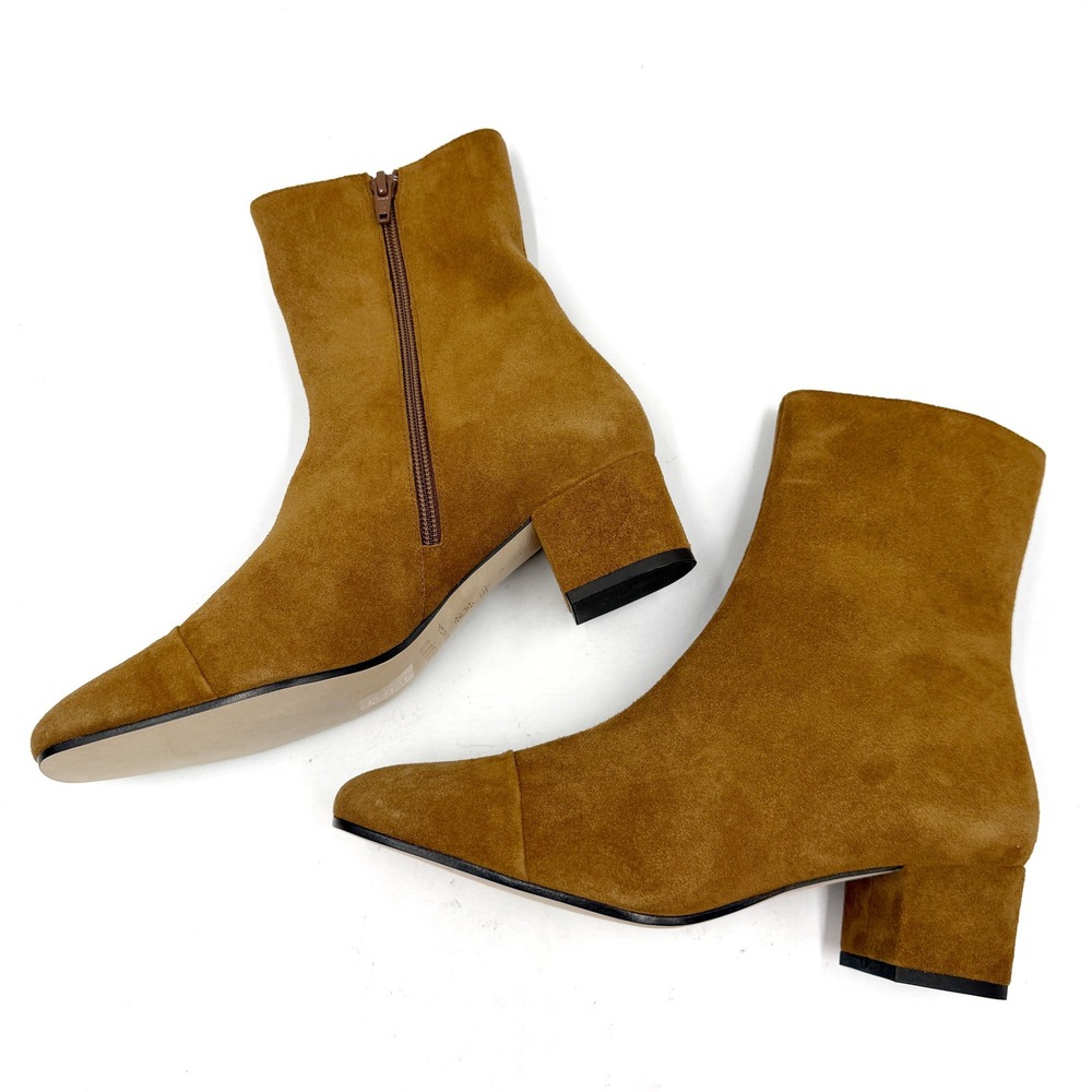 Staud Aimee Short Boot Tan Suede Square Cap Toe Block Heel Women Sz 39.5 / 9.5 - Picture 7 of 11